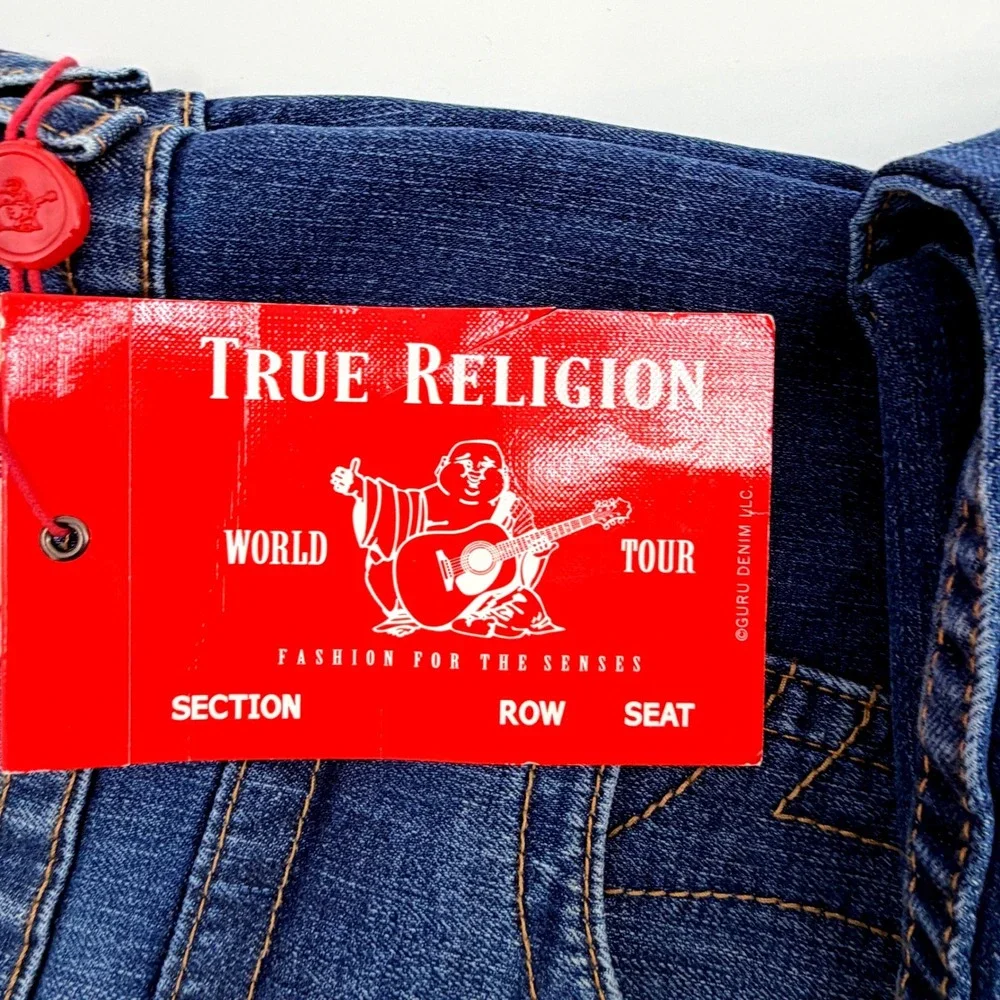 True Religion Ricky Flap Men 44 Blue NEW Straight Leg Relaxed Fit Jeans